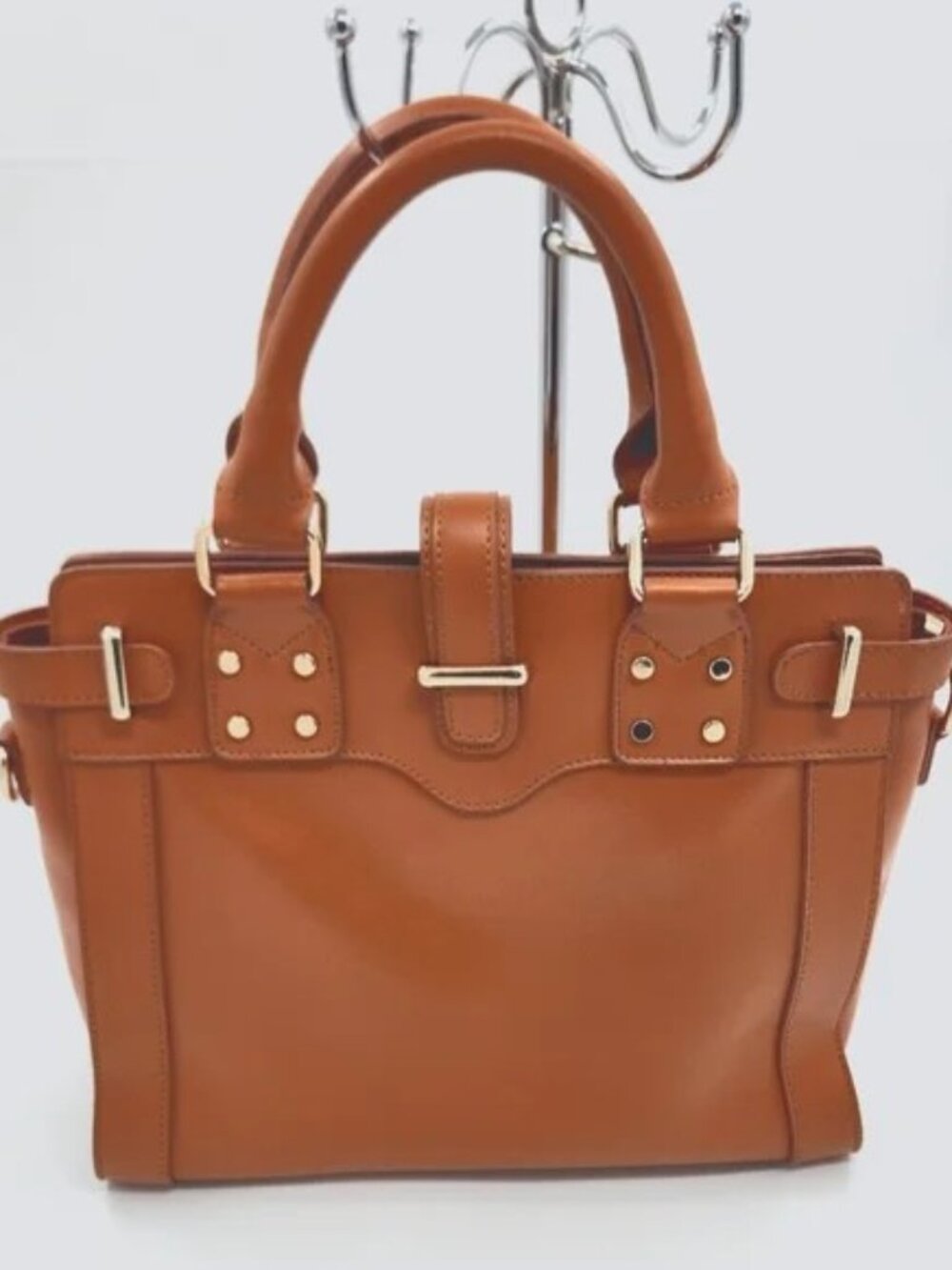 Segolene Paris Cognac Brown Structured Leather Tote